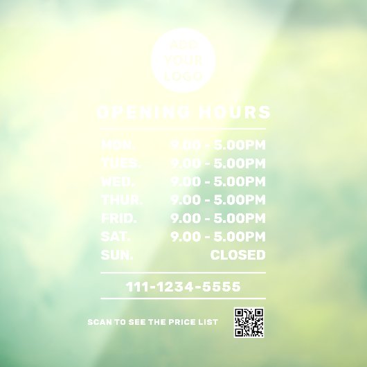 Autocollant Pour Fenêtre logo & code QR des heures d'ouverture personnalisé (Feuille 3)