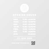 Autocollant Pour Fenêtre logo & code QR des heures d'ouverture personnalisé (Feuille)