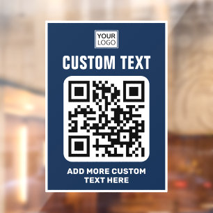 Autocollant Pour Fenêtre Logo, code QR et texte personnalisé blanc et bleu 
