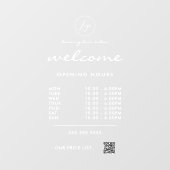 Autocollant Pour Fenêtre Logo Code QR Heures d'Ouverture Bienvenue Blanc (Feuille)