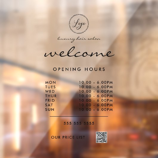 Autocollant Pour Fenêtre Logo Code QR Heures d'Ouverture Bienvenue Transpar (Feuille 2)