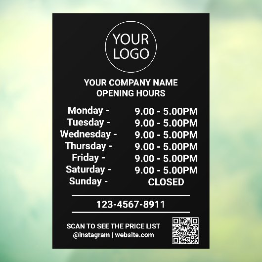 Autocollant Pour Fenêtre Logo Code Qr Heures d'Ouverture d'Entreprise Moder (Feuille 3)