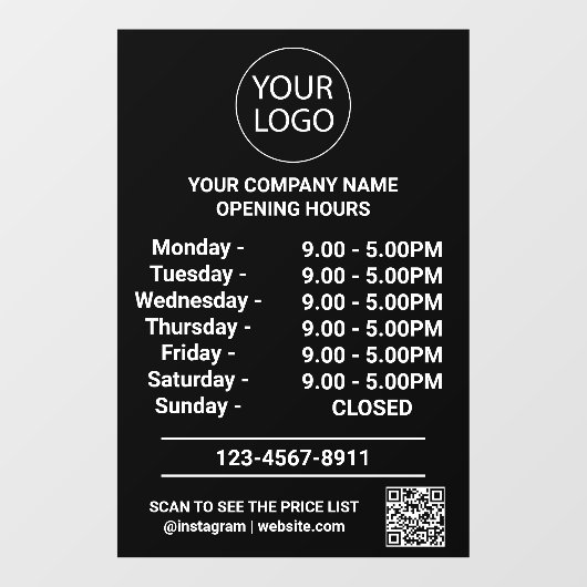 Autocollant Pour Fenêtre Logo Code Qr Heures d'Ouverture d'Entreprise Moder (Feuille)