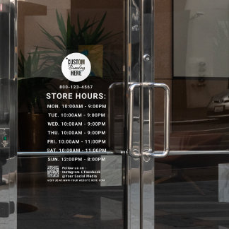 Autocollant Pour Fenêtre Logo Code QR Heures d'ouverture Entreprise Réseaux