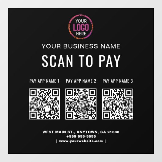 Autocollant Pour Fenêtre Logo commercial de Scan to Pay 3 codes QR (Feuille)
