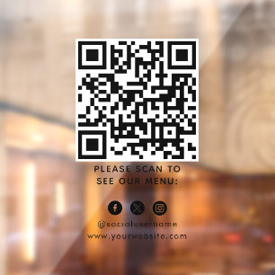 Autocollant Pour Fenêtre Logo de menu noir QR Code Café moderne sans contac