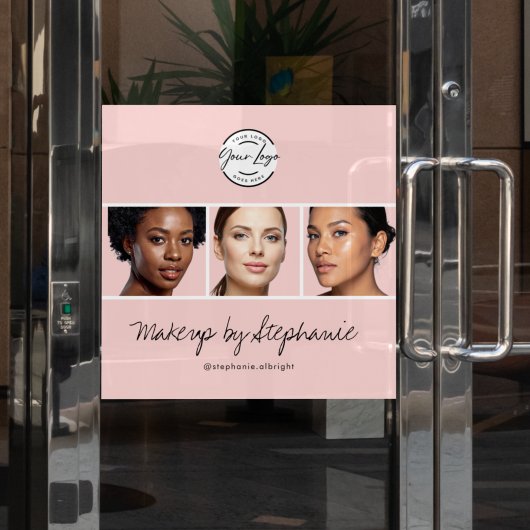 Autocollant Pour Fenêtre Logo de studio de maquillage à écriture rose Blush