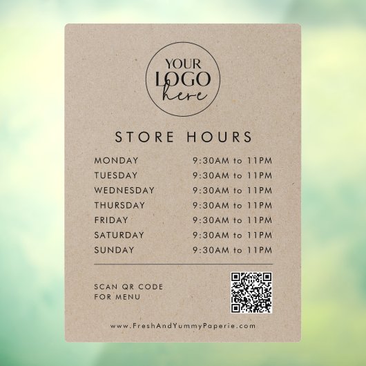 Autocollant Pour Fenêtre Logo d'entreprise Chic Faux Kraft Code QR Heures d (Feuille 3)