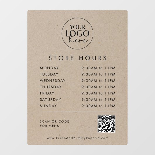 Autocollant Pour Fenêtre Logo d'entreprise Chic Faux Kraft Code QR Heures d (Feuille)
