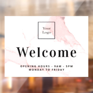 Autocollant Pour Fenêtre Logo d'entreprise en marbre rose blush de bienvenu