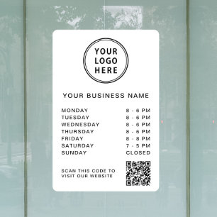 Autocollant Pour Fenêtre Logo d'entreprise Heures d'ouverture Code QR Blanc