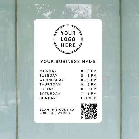 Autocollant Pour Fenêtre Logo d'entreprise Heures d'ouverture QR Code Blanc