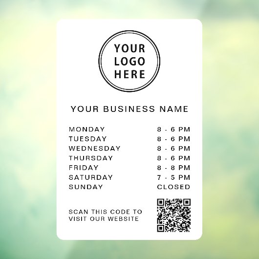 Autocollant Pour Fenêtre Logo d'entreprise Heures d'ouverture QR Code Blanc (Feuille 3)