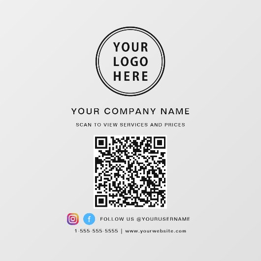 Autocollant Pour Fenêtre Logo d'entreprise Modèle QR Code Médias sociaux (Feuille)