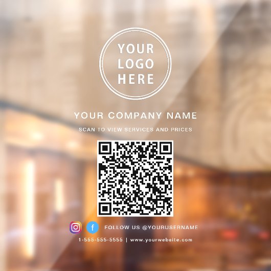 Autocollant Pour Fenêtre Logo d'entreprise QR Code Social Media Blanc (Feuille 2)