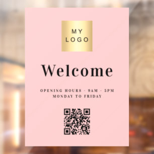 Autocollant Pour Fenêtre Logo d'entreprise rose pâle de bienvenue code QR