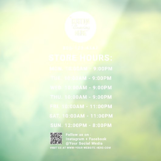 Autocollant Pour Fenêtre Logo des heures d'affaires blanc Code QR Médias so (Feuille 3)