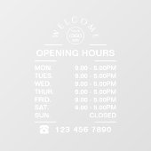 Autocollant Pour Fenêtre Logo des heures d'ouverture des affaires blanches (Feuille)