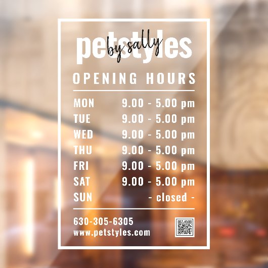 Autocollant Pour Fenêtre Logo des heures d'ouverture des affaires blanches (Feuille 2)