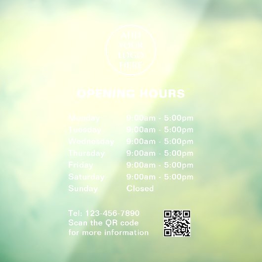 Autocollant Pour Fenêtre Logo des heures d'ouverture Entreprise Code QR (Feuille 3)