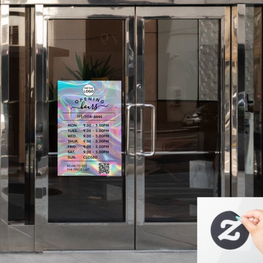 Autocollant Pour Fenêtre Logo des heures d'ouverture holographique et code (Porte de bureau)