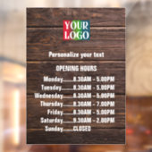 Autocollant Pour Fenêtre Logo en bois personnalisable Texte Heures d'ouvert (Feuille 2)