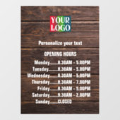 Autocollant Pour Fenêtre Logo en bois personnalisable Texte Heures d'ouvert (Feuille)