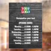 Autocollant Pour Fenêtre Logo en bois personnalisable Texte Heures d'ouvert (Feuille 2)