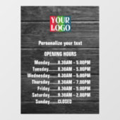 Autocollant Pour Fenêtre Logo en bois personnalisable Texte Heures d'ouvert (Feuille)