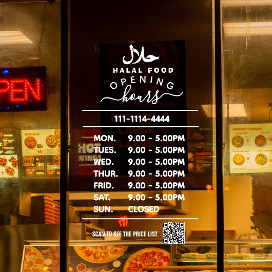 Autocollant Pour Fenêtre Logo et code QR des heures d'ouverture de l'entrep