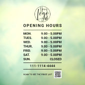 Autocollant Pour Fenêtre logo et code qr des heures d'ouverture d'entrepris (Feuille 3)