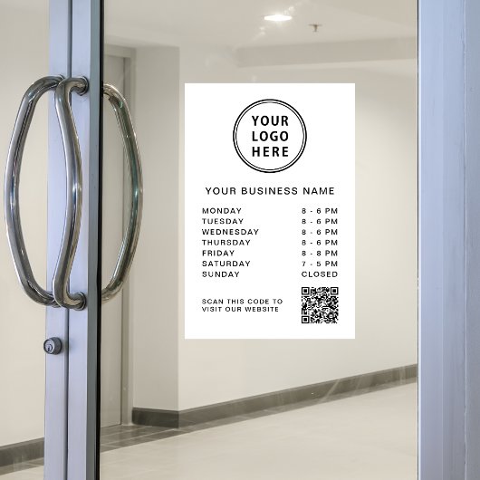 Autocollant Pour Fenêtre Logo Heures d'ouverture Affaires Code QR Blanc
