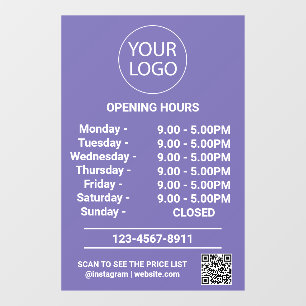 Autocollant Pour Fenêtre Logo Heures d'Ouverture Affaires Modernes Code Qr
