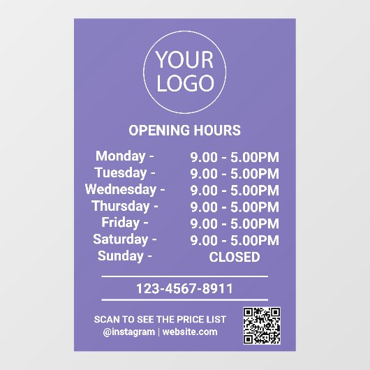 Autocollant Pour Fenêtre Logo Heures d'Ouverture Affaires Modernes Code Qr (Feuille)