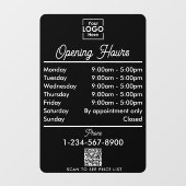 Autocollant Pour Fenêtre Logo Heures d'Ouverture Affaires Script Noir Blanc (Feuille)