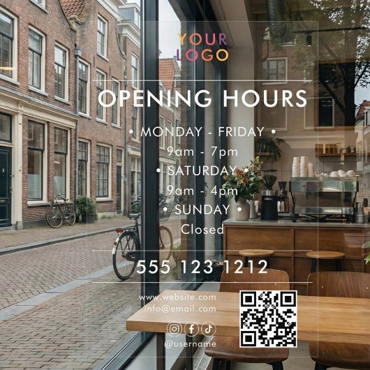 Autocollant Pour Fenêtre Logo Heures d'ouverture Code QR Entreprise