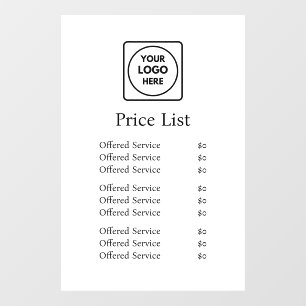 Autocollant Pour Fenêtre Logo minimaliste blanc Affichage de liste de pri