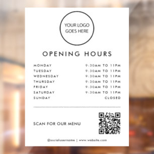 Autocollant Pour Fenêtre Logo minimaliste blanc Horaires d'ouverture Code Q