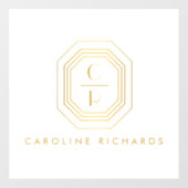 Autocollant Pour Fenêtre Logo Monogramme Empilé Art Déco Or/Blanc (Feuille)