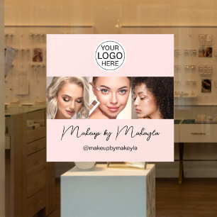 Autocollant Pour Fenêtre Logo Photo Studio de Maquillage Écriture Rose Pâle