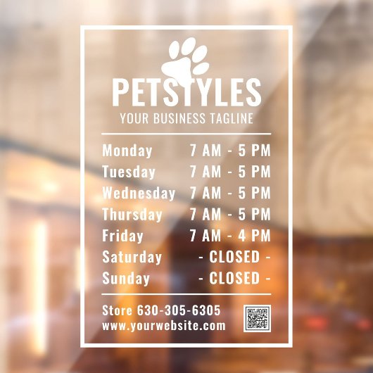 Autocollant Pour Fenêtre Logo Professionnel moderne Heures d'ouverture Blan