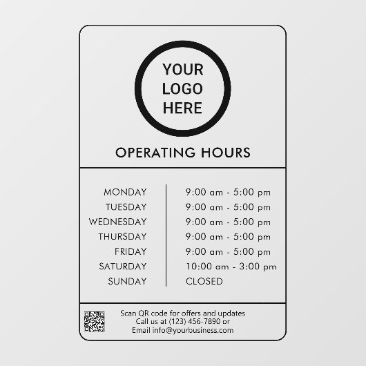 Autocollant Pour Fenêtre Logo professionnel noir Heures d'ouverture (Feuille)