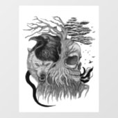 Autocollant Pour Fenêtre Loup et corbeau avec crâne (Feuille)