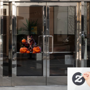 Autocollant Pour Fenêtre loup-garou et citrouilles d'Halloween