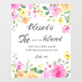 Autocollant Pour Fenêtre Luc 1:45 Béni est Elle, Écriture Féminine Floral (Feuille)