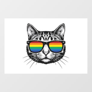 Autocollant Pour Fenêtre Lunettes de soleil arc-en-ciel vintage Chat Fierté