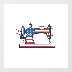 Autocollant Pour Fenêtre Machine à coudre patriotique Gravure vintage Vecto