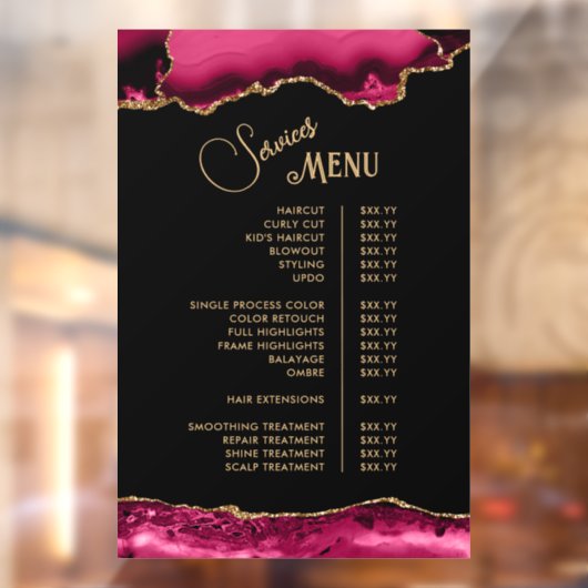 Autocollant Pour Fenêtre Magenta Red Agate Services Menu (Feuille 2)