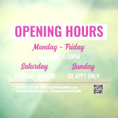 Autocollant Pour Fenêtre Magenta White Retro Script QR Code Opening Hours (Feuille 3)