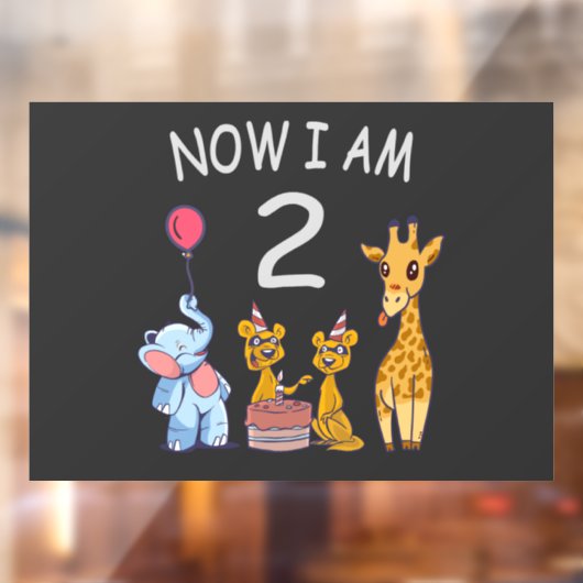 Autocollant Pour Fenêtre Maintenant, j'ai 2 ans 2e anniversaire au Zoo (Feuille 2)